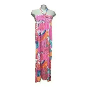 Oasis Maxi Dress Pullover  Halter Tie Neck Abstract Colorful Spring